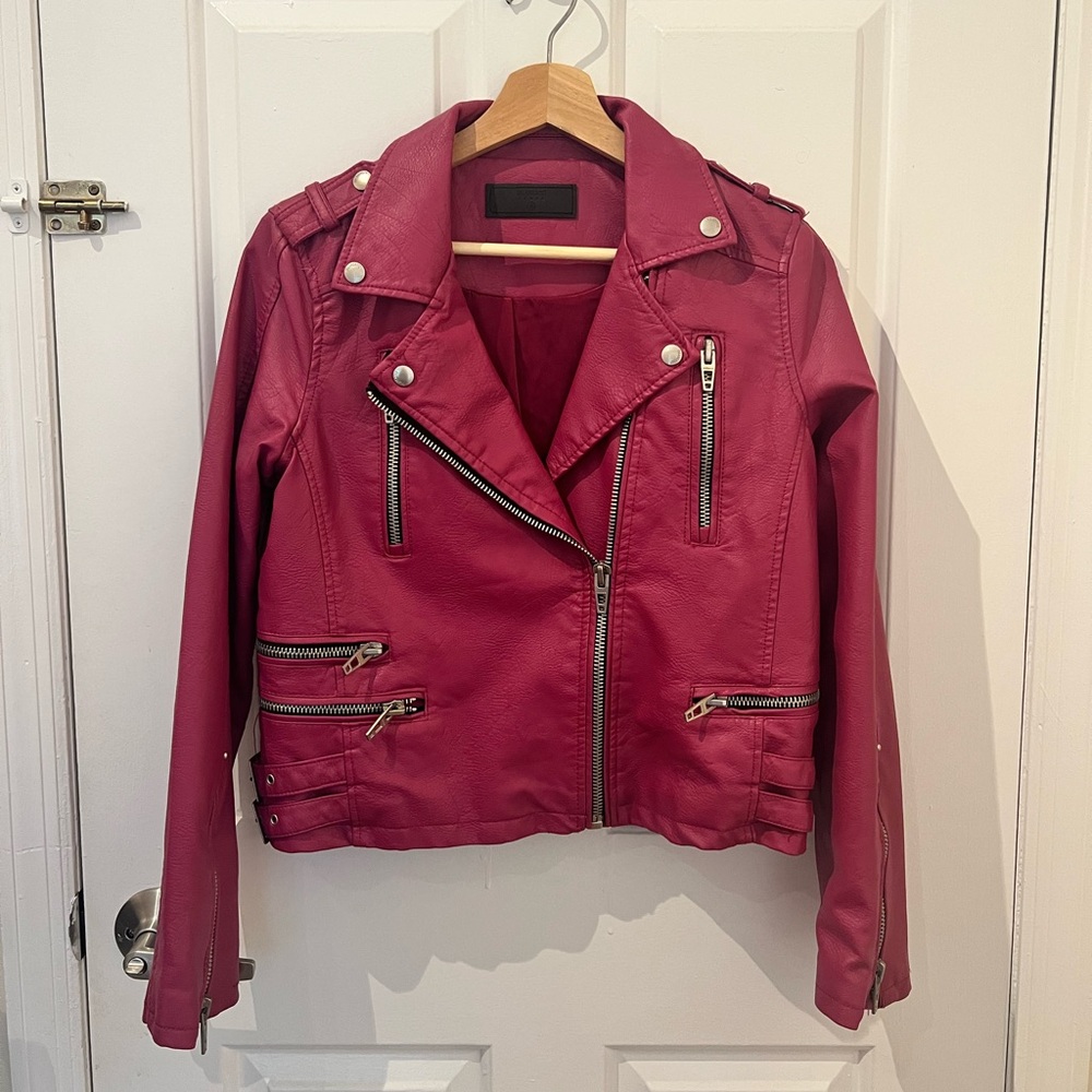 Blank NYC Magenta Pink Cropped Faux Leather Jacket